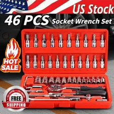 46 Pcs Socket Wrench Set 1/4" Drive Ratchet Metric Kit Garage Car Repair Tool~