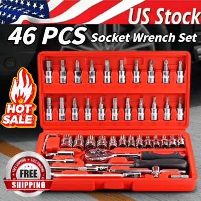 46 Pcs Socket Wrench Set 1/4'' Drive Ratchet Metric Kit Garage Car Repair Tool~
