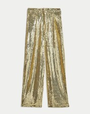 Marks Spencer Size 18 Short Gold Sequins Trousers Wide Leg Sparkly RRP 59
