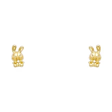 Ioka - 14K Yellow Gold CZ Cute Rabbit Bunny Screw Back Stud Earrings