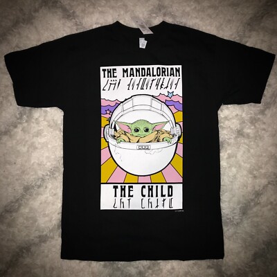 mens BABY YODA THE CHILD T-SHIRT the mandalorian star wars black BIG LOGO  adult