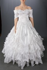Mary's Import Bridals Vintage 80s White Organza Beaded Quince Wedding Dress 16