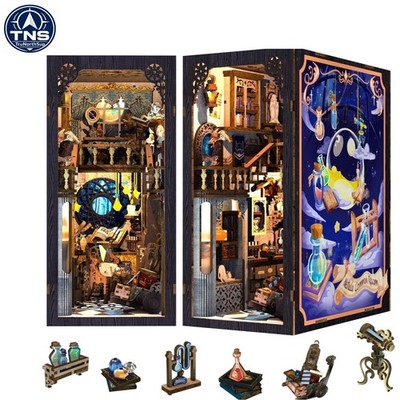 Wooden Book Nook Kit for Adults 3D Puzzle with Light Nebula Common Room Decor