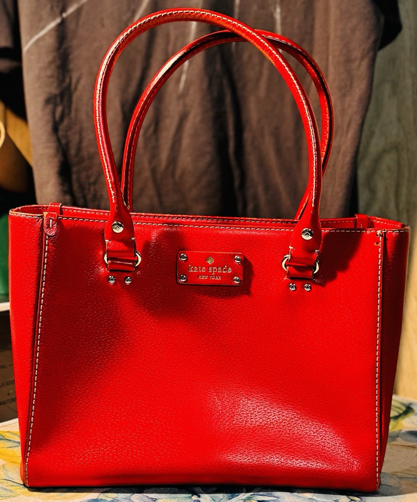 1990&rsquo;s Vintage Kate Spade Apple Red Leather Hand Bag! Lots OF Life Left!