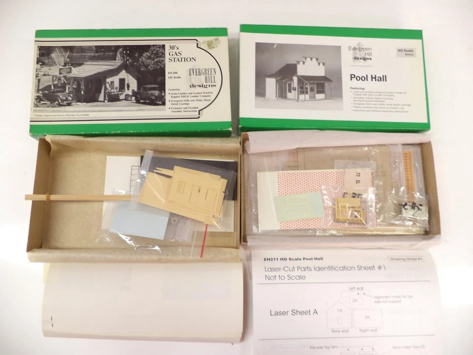 Evergreen Hill HO Gas Station + Pool Hall Building kits, (lot sb) - Image 2 of 3