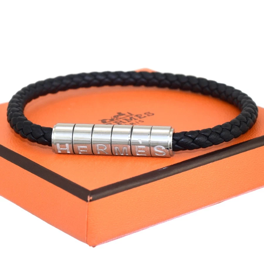 HERMÈS Bracciale HERMES Codice Golia in pelle colore nero argento ottimo