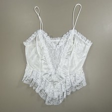 Vintage Lace White Satin Cami Lingerie Top Women's Size Medium Coquette Y2K