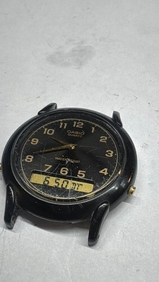 CASIO 306 AQ-27 Two-Hand Quartz Analog Digital Men's Watch Vtge Black RUNS!!!