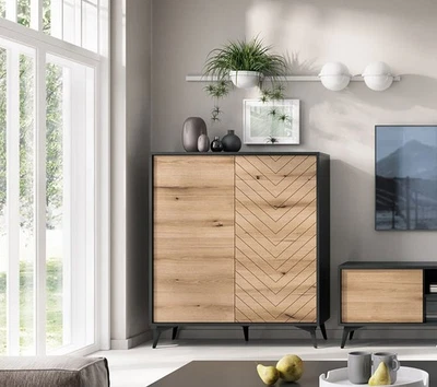 Armario Alto Comoda De Almacenamiento 103,5cm Evoke Oak Negro 2 Puertas 80612793 - Imagen 1 de 4