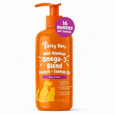 Zesty Paws Wild Alaskan Salmon Oil for Dogs & Cats 16oz