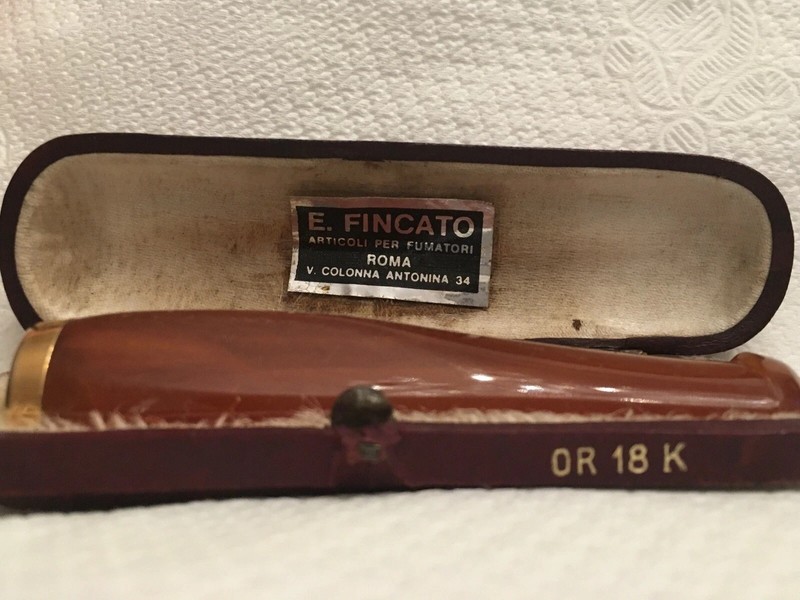 ANTIQUE ITALY AMBER/18kt.GOLD SMOKING CIGAR HOLDER/BOX by E. FINCATO-MOUTHPIECE