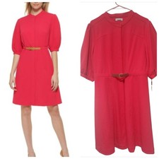 Calvin Klein Women's Puff Sleeve A Line Dress Pink Size 12 New With Tag