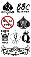 Temporary Tattoo Set – 8 Piece – Queen of Spades QOS Style – Waterproof