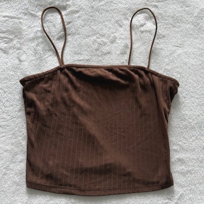rue21 Womens Brown Ribbed Spaghetti Strap Camisole Crop Tank Top Size M