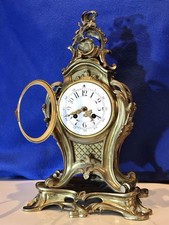 1889 Antique French L. Marti Gilt Bronze Mantel Clock Porcelain Dial Bell Strike