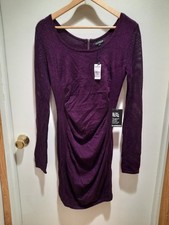 Express Party Dress size Medium Ruched Lightweight Stretch Purple Sparkle New