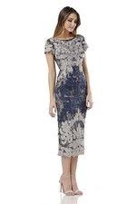 New! JS COLLECTIONS ~Size 10~ Floral Soutache Midi Dress Silver Navy Retail $390
