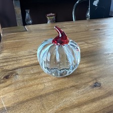 Blenko 2015 Clear Glass Pumpkin with Ruby Ste...