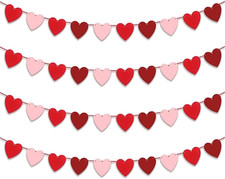 4 Pieces Valentines Banner Red Pink Heart Garland Banner - Valentine  S Day Decor