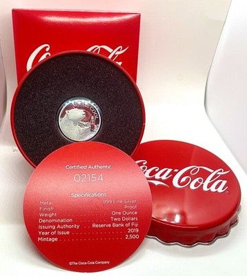 2019 Fiji $2 COCA COLA POLAR BEAR ALWAYS COOL 1 OZ .999 PURE  SILVER HIGH RELIEF
