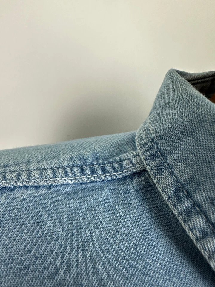 Vintage 90s Denim Shirt Men 2XL Embroidered Creative Touch Palm Tree Button Down — 第 4/4 张图片