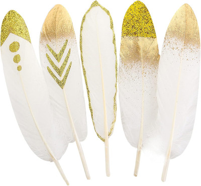 50Pcs 5 Style Natural Goose Feathers Clothing Accessories Pack of Mixed Gold ...