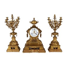 Trittico Orologio G. Philippe Palais Royal Bronzo Dorato - XIX Secolo Francia