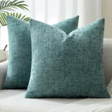 Pack of 2 Smoke Blue Pillow Covers 18X18 Inch Soft Chenille Couch Throw Pillows