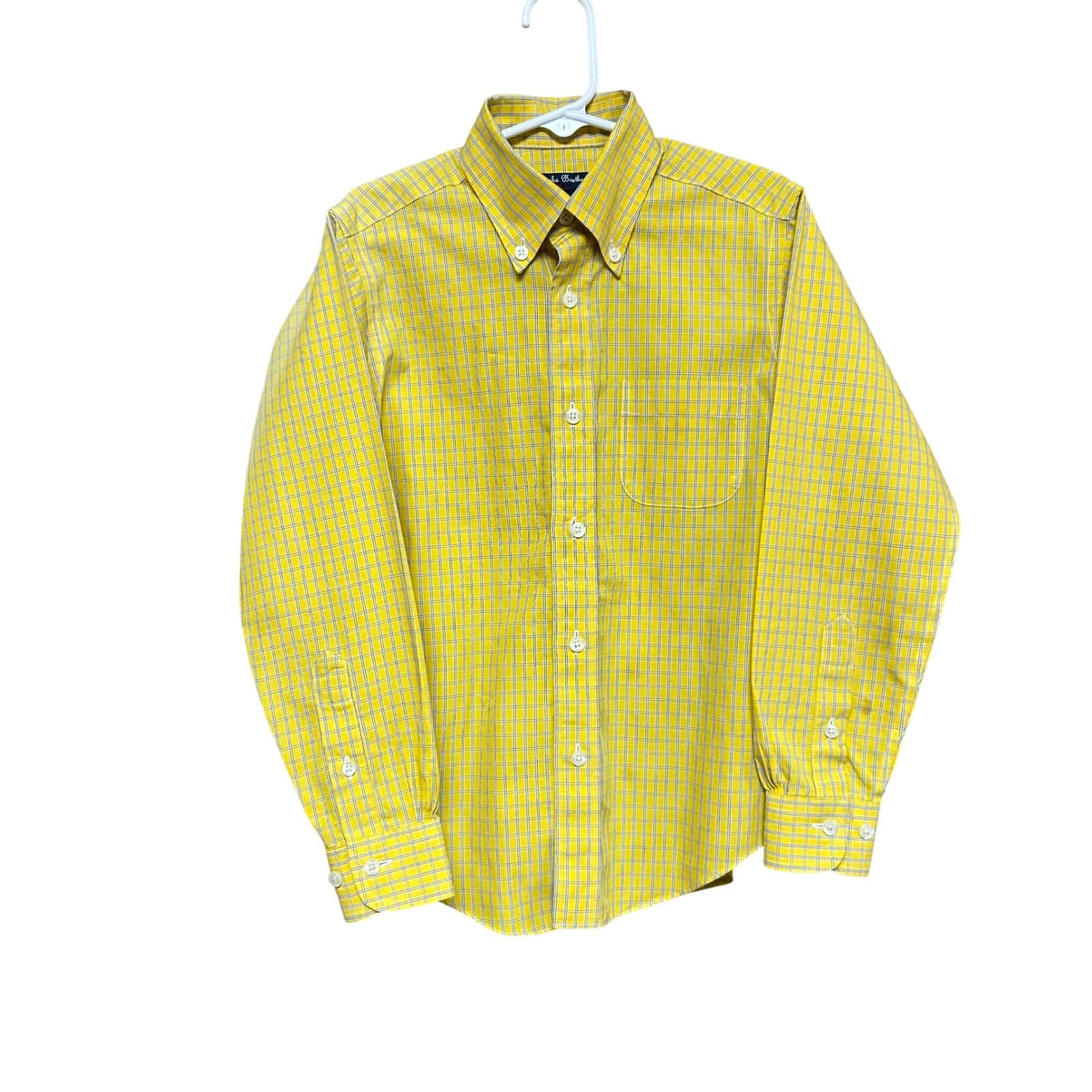 Brooks Brothers Fleece Boys Yellow Plaid Non-Iron Cotton Button Down Shirt Small