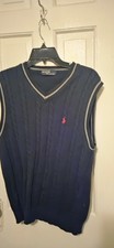 NWT Polo Ralph Lauren Men's Cable-Knit Cotton Sweater Vest Navy Blue, Size L