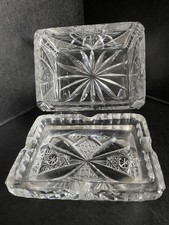 Vintage T G Hawkes 1900’s American Brilliant Cut Glass Tobacco Box + Lid VGC
