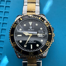 Boshidun Men's Automatic Diver Watch 41mm Date Black/Gold Two Tone