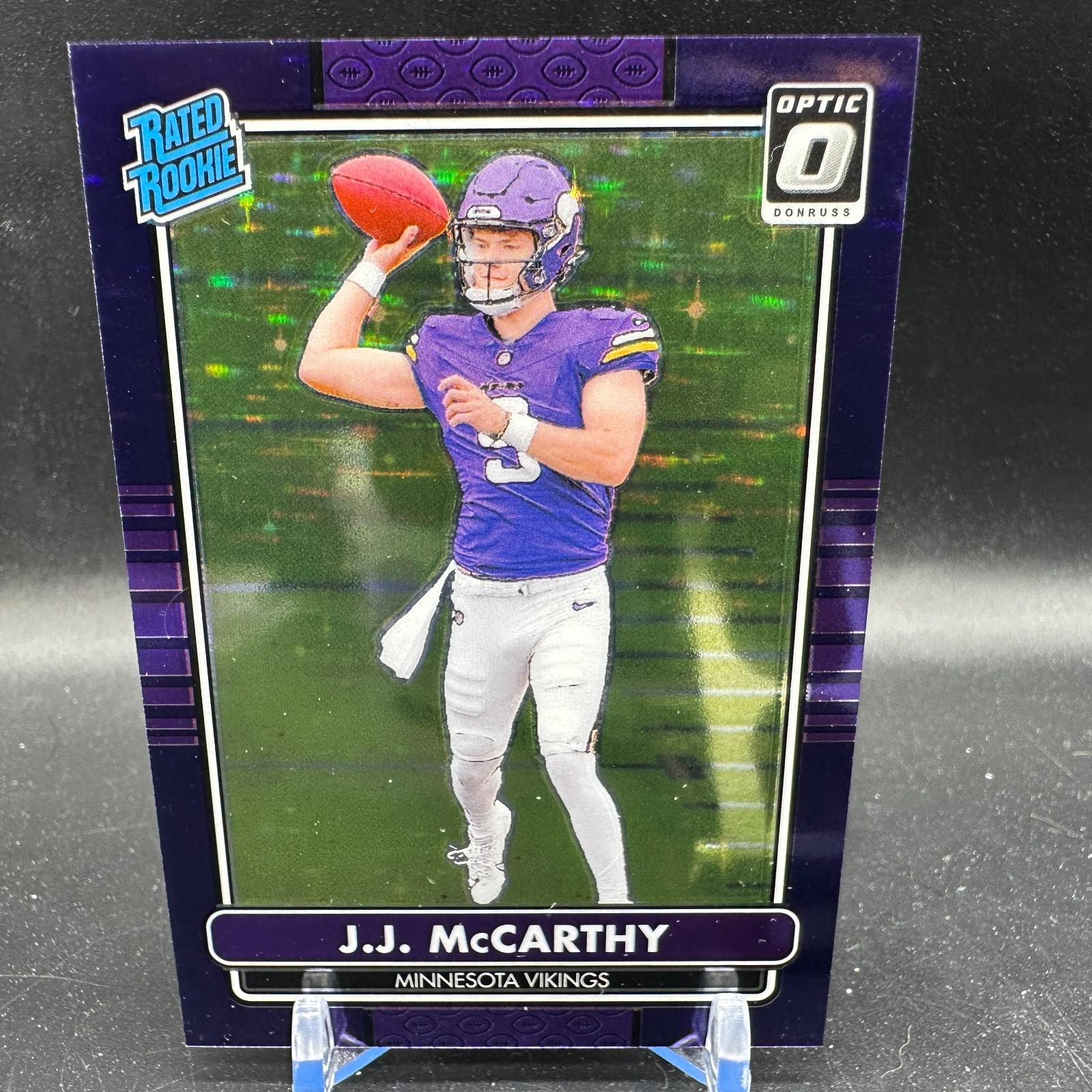 JJ McCarthy Rated Rookie Retro Purple Stars FOTL /25 2024 Donruss Optic Vikings