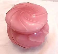 Fenton Powder Jar, Pink Wave Crest, Vintage, Label on Bottom