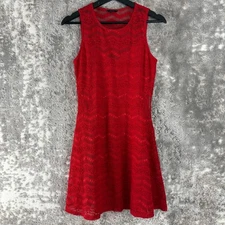 Guess Size S Zigzag Lace Floral Party Wear Mini Dress Red Sleeveless Lined
