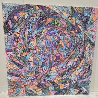 Handmade Abstract Geometric Swirl Multicolor Canvas Painting, Unframed, Single