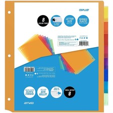 OS Plus 8-Tab 3 Ring Binder Dividers Durable Plastic 2x Space in Tabs Set - New