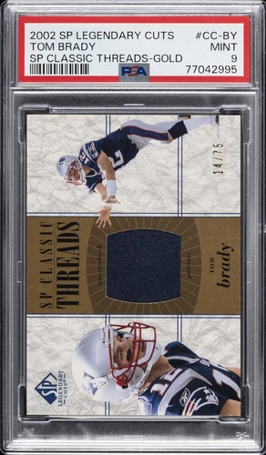 2002 SP LEGEND CUTS SP CLASSIC THREADS GOLD #CC-BY TOM BRADY 14/75 PSA 9