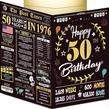 50Th Birthday Card for Women Men - Back in 1976 Black & Gold - 50 Happy BIRTHDAY