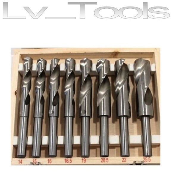 Set 8 Punte Trapano HSS 14-25,5mm Ridotte in Cassetta Legno Professionale
