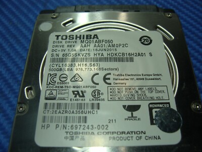 HP 15-f337wm Toshiba 500GB SATA 2.5'' HDD Hard Drive MQ01ABF050 697243-002