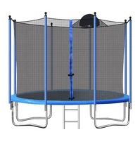SEGMART 10ft Blue Trampoline for Kids with Basketball Hoop/Ladder,L