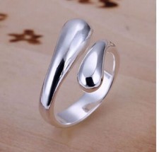 Stamped 925 Sterling Silver Free Form Open Teardrop Sizeable Ring Waterdrop Band