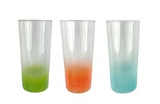 3 Blendo Orange Green Blue Tall Drinking Glass Tumblers Retro Libbey VTG