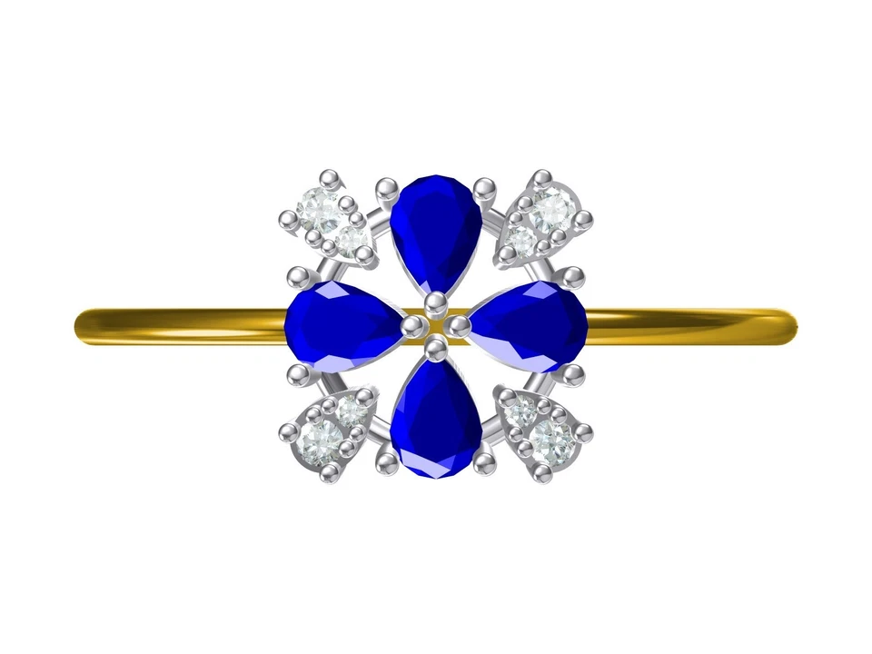 Кольцо с цветочным синим сапфиром и бриллиантами позолота 18 карат | стиль KLR-0119 - Изображение 3 из 4