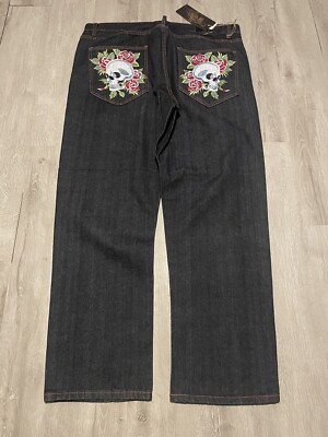 Ed Hardy Denim Jeans Mens 40X34 Baggy Christian Audigier Y2K VTG Embroidered