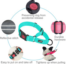 2 Packs Martingale Dog Collar with Quick Release Buckle Reflective Dog Training
