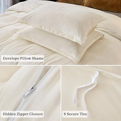 Super Soft Velvet Duvet Cover Size, 3pcs Luxurious King Cream (No