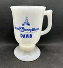 Vintage White Milk Glass Disney World Name Mug DAVID Pedestal Footed 5.25" Tall