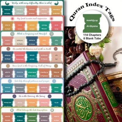 114 Koran Kapitel Registerkarten & 6 leere Registerkarten: selbstklebend, reißfest